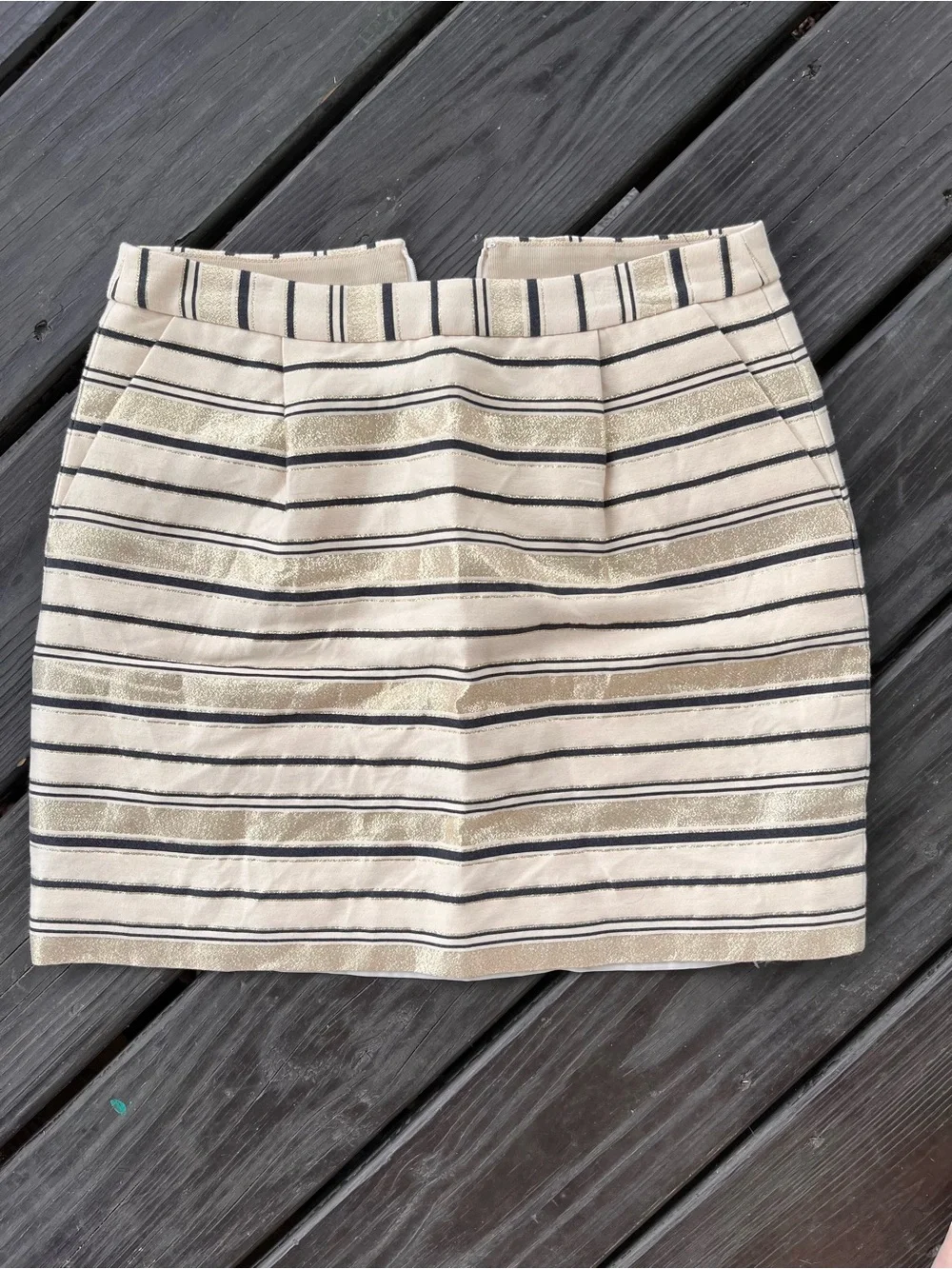 J. Crew Cream, Black & Gold Striped Mini Skirt